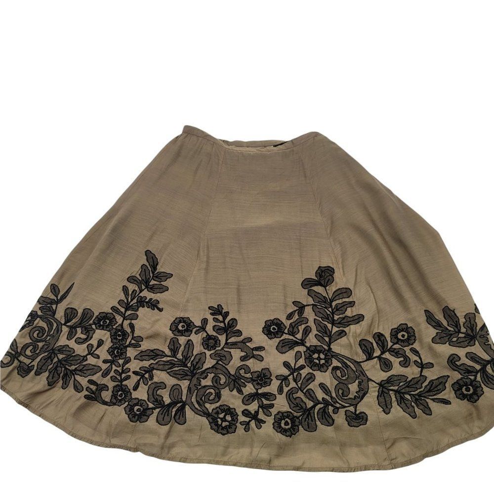 Chicos Skirt New Womens Size XL 3 Embroidered Boho Brown Full A Line Circle